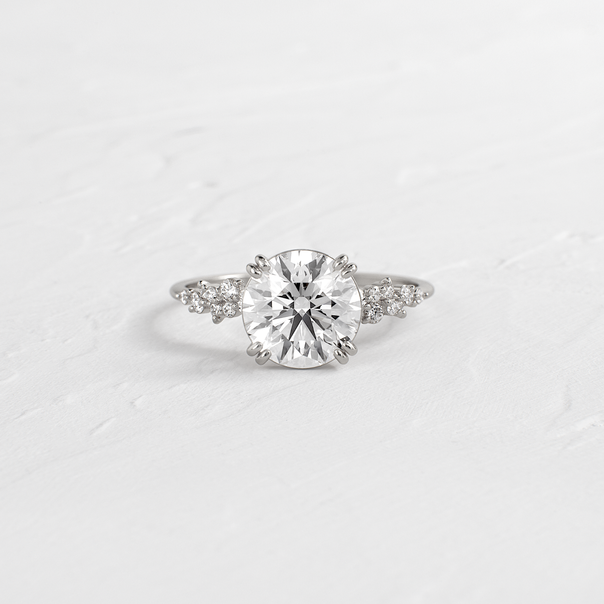 Cluster & Double Prong-Round Lab Grown Diamond Engagement Ring
