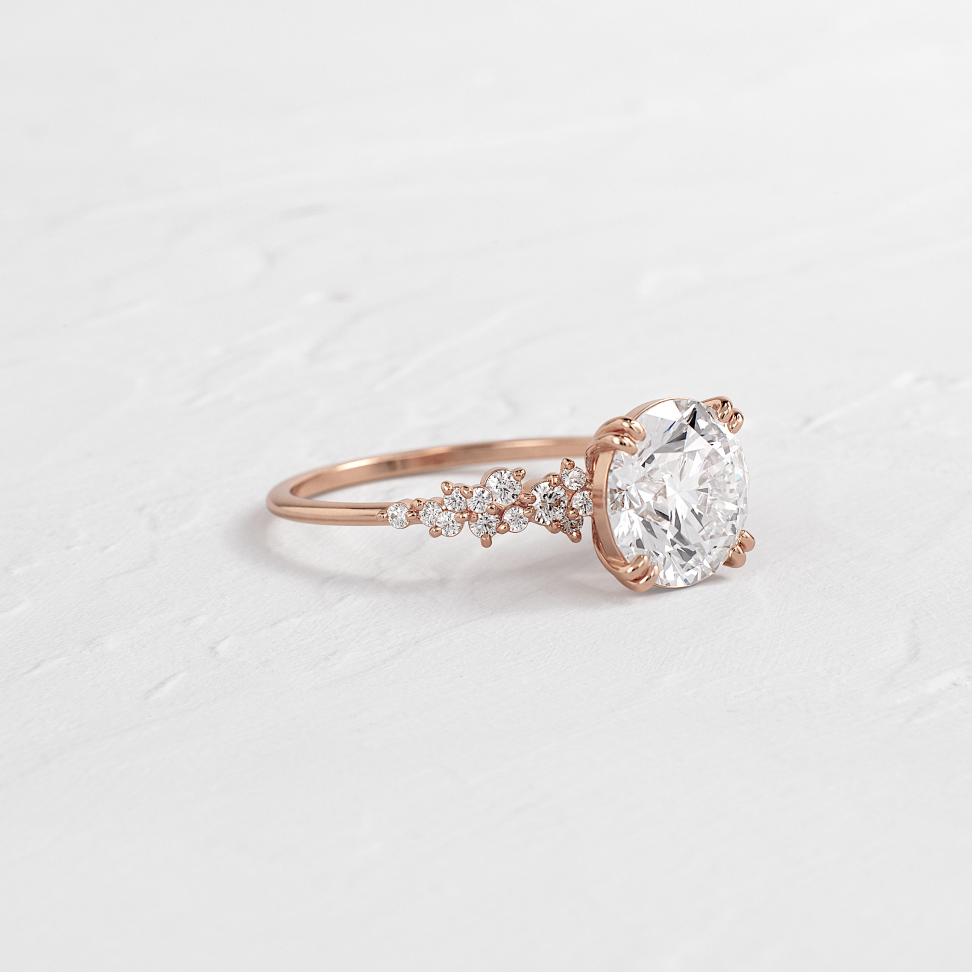 Cluster & Double Prong-Round Lab Grown Diamond Engagement Ring