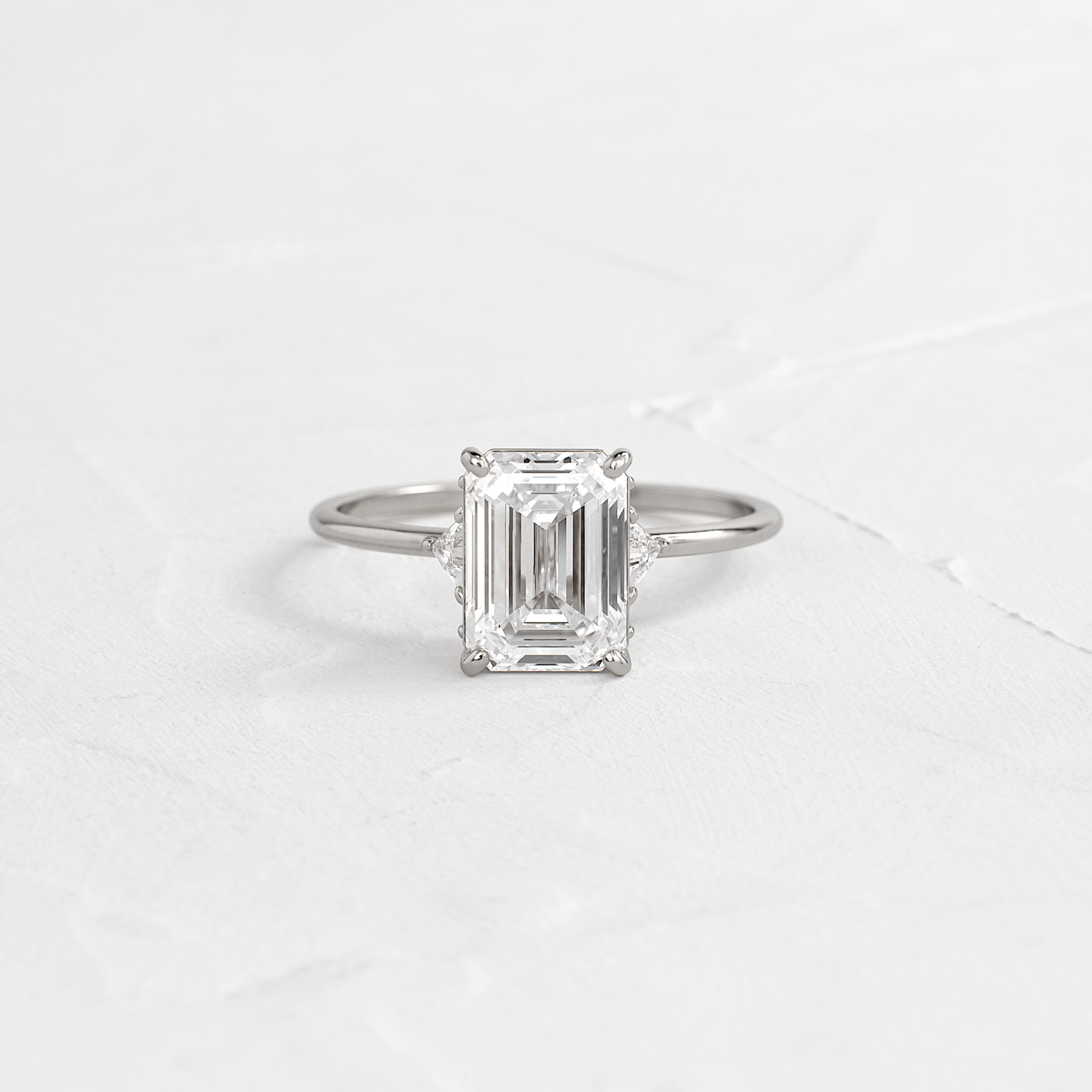 Three Stone with Hidden Stones-Emerald Lab Grown Diamond Engagement Ring