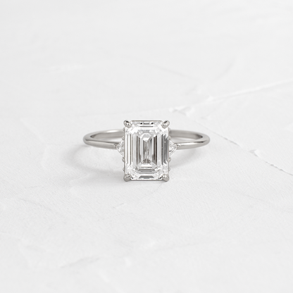 Three Stone with Hidden Stones-Emerald Lab Grown Diamond Engagement Ring