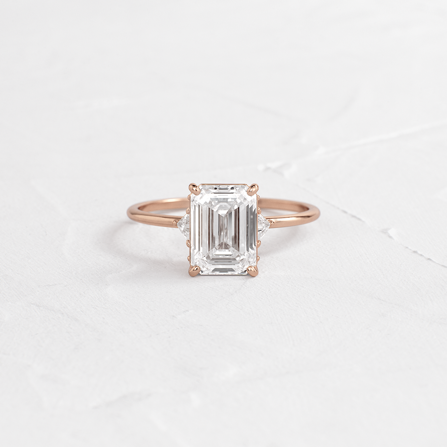 Three Stone with Hidden Stones-Emerald Lab Grown Diamond Engagement Ring