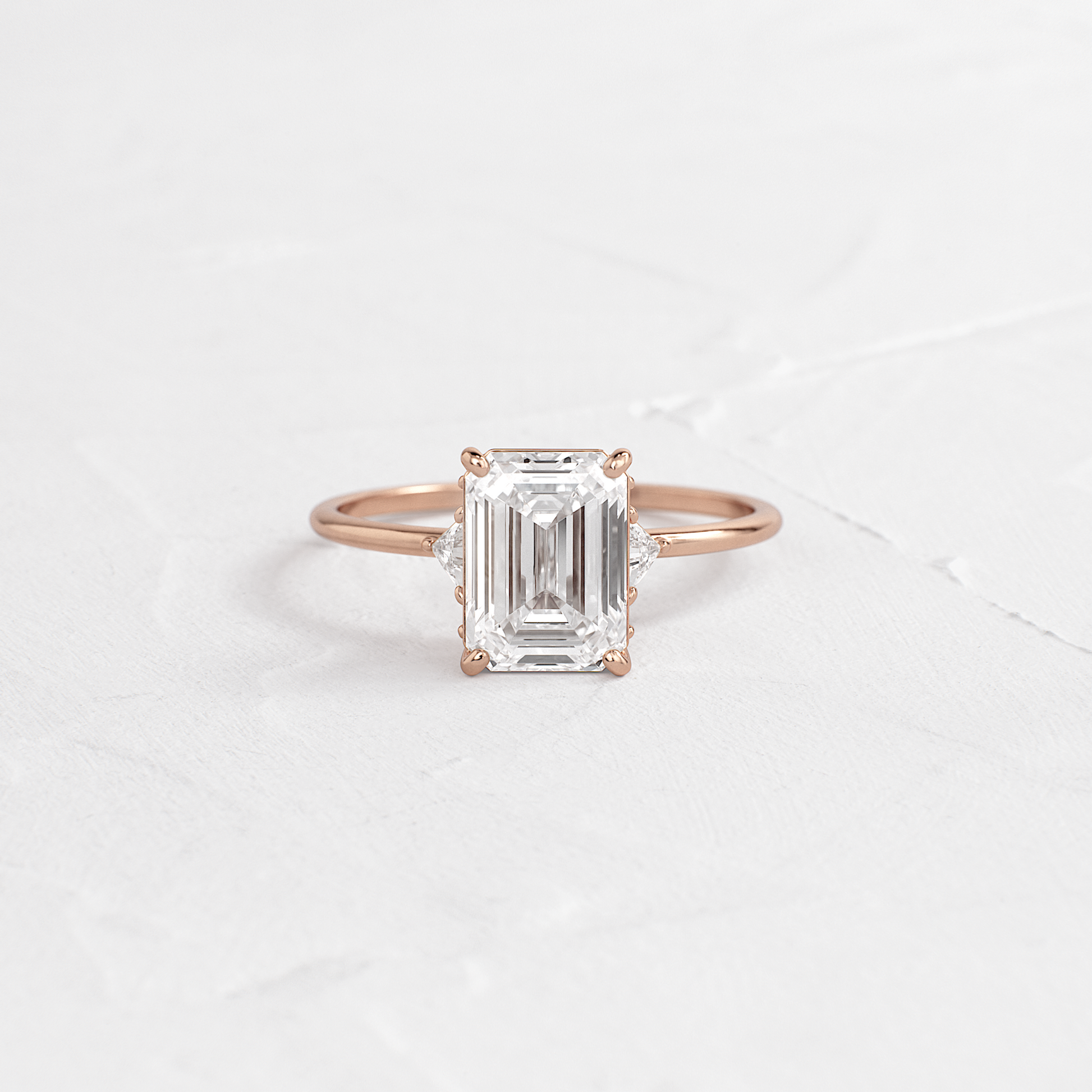 Three Stone with Hidden Stones-Emerald Lab Grown Diamond Engagement Ring