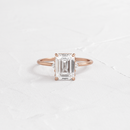 Three Stone with Hidden Stones-Emerald Lab Grown Diamond Engagement Ring