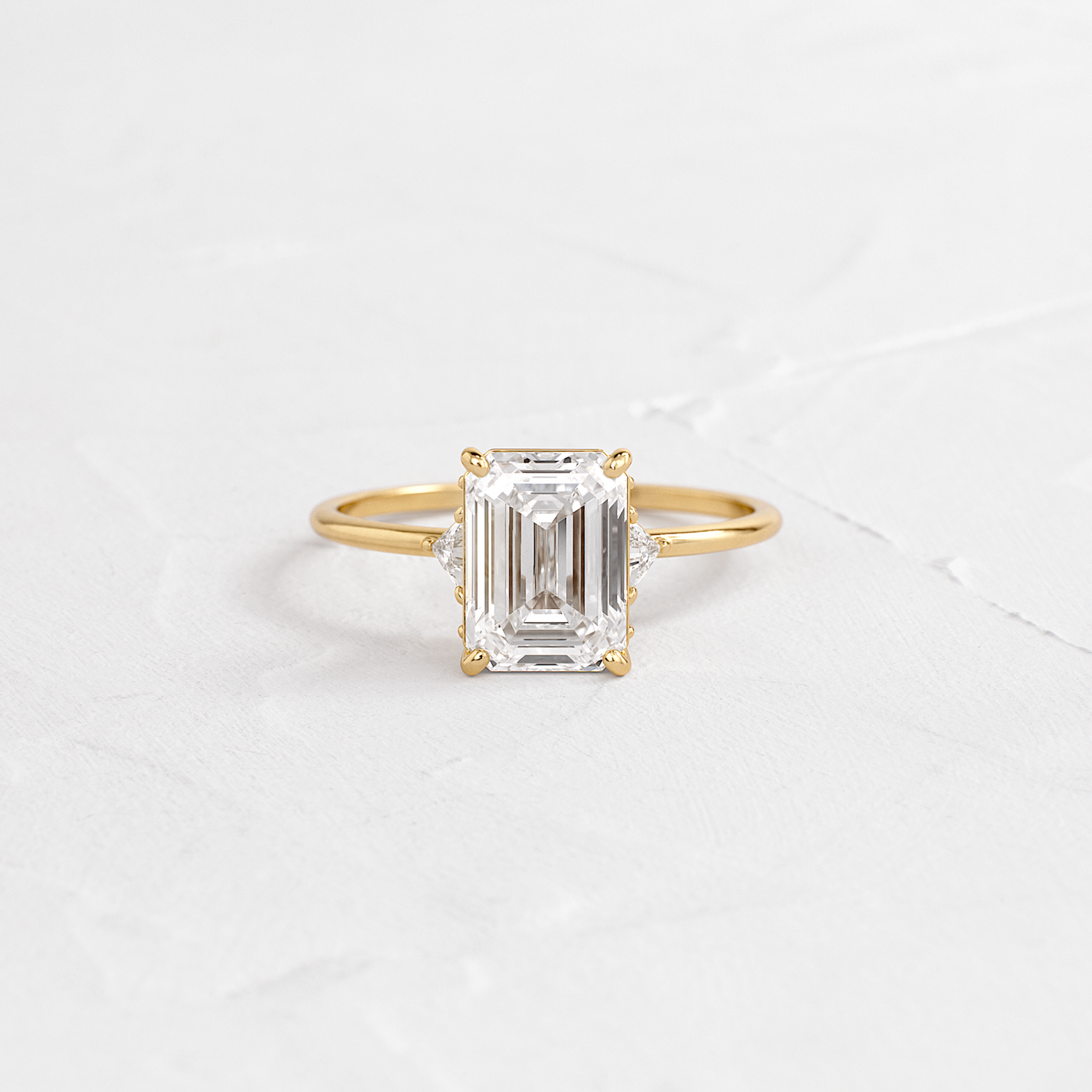 Three Stone with Hidden Stones-Emerald Lab Grown Diamond Engagement Ring
