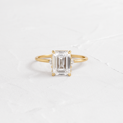 Three Stone with Hidden Stones-Emerald Lab Grown Diamond Engagement Ring