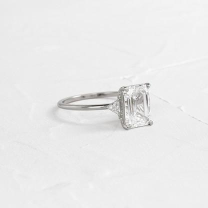Three Stone with Hidden Stones-Emerald Lab Grown Diamond Engagement Ring