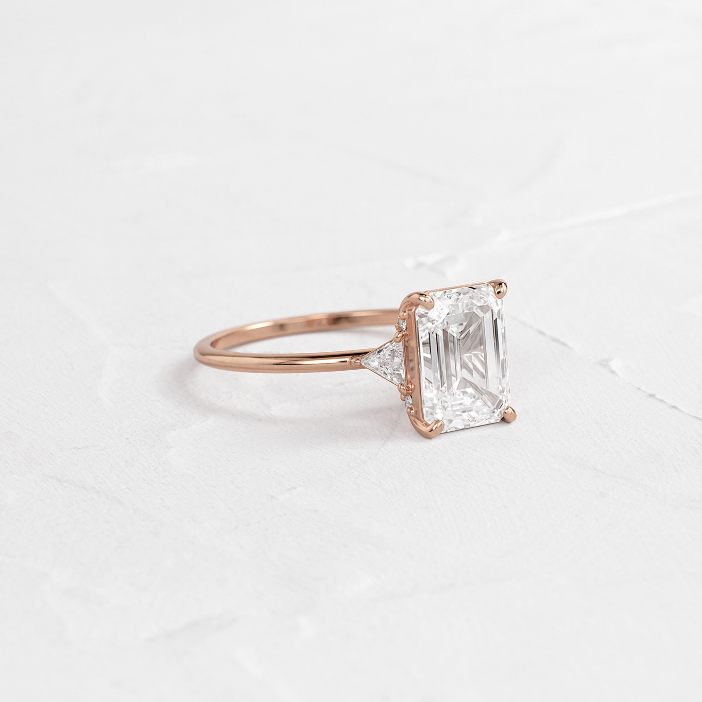Three Stone with Hidden Stones-Emerald Lab Grown Diamond Engagement Ring