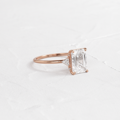 Three Stone with Hidden Stones-Emerald Lab Grown Diamond Engagement Ring