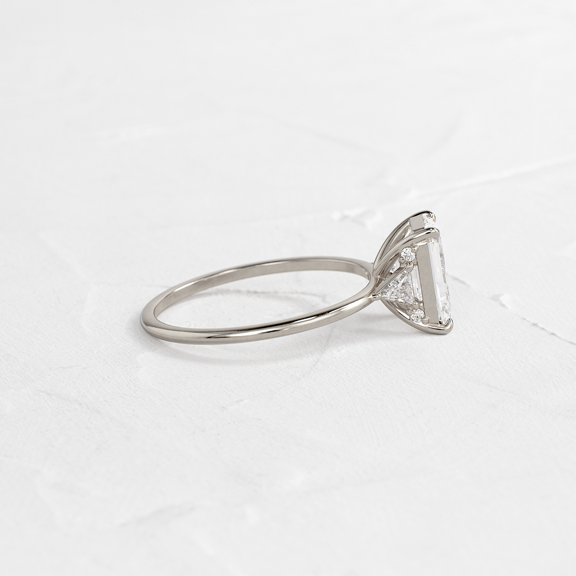 Three Stone with Hidden Stones-Emerald Lab Grown Diamond Engagement Ring