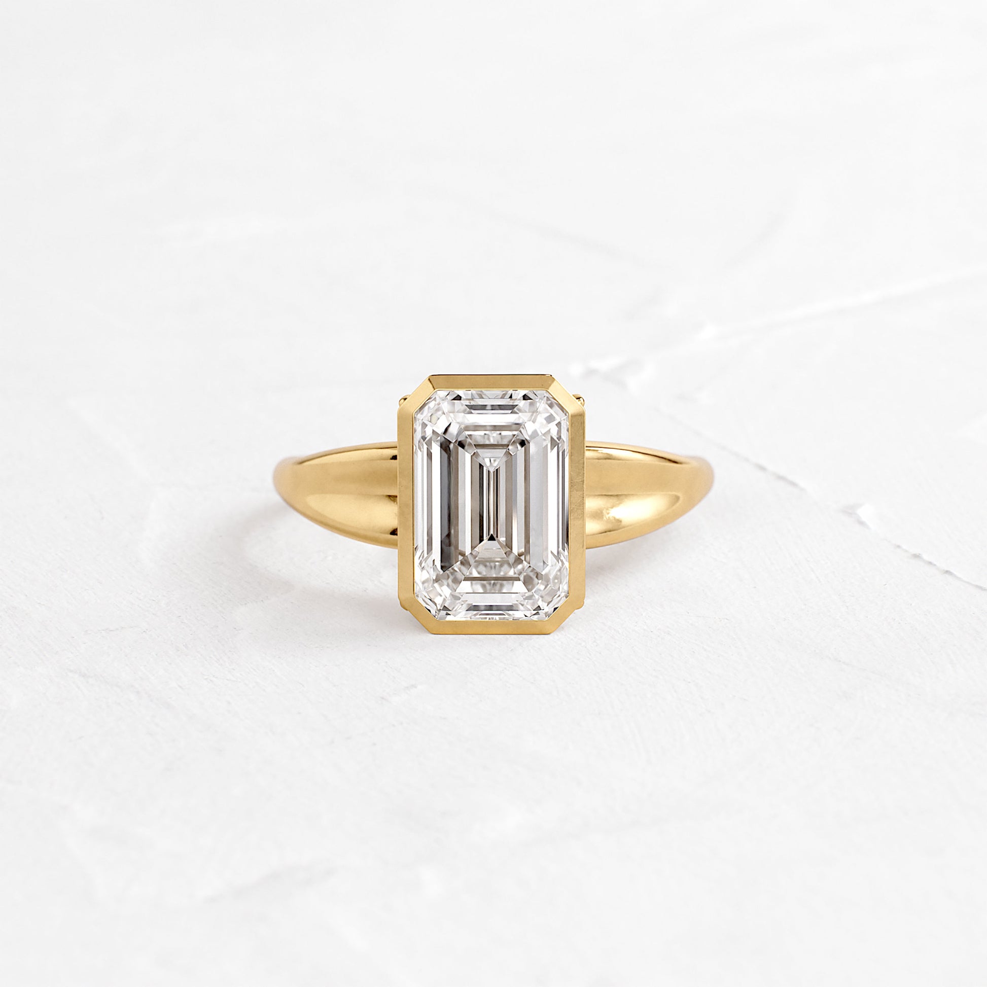 Bezel Tapered Shank with Hidden Stones-Emerald Lab Grown Diamond Engagement Ring