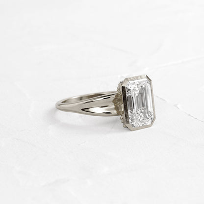 Bezel Tapered Shank with Hidden Stones-Emerald Lab Grown Diamond Engagement Ring