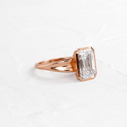 Bezel Tapered Shank with Hidden Stones-Emerald Lab Grown Diamond Engagement Ring
