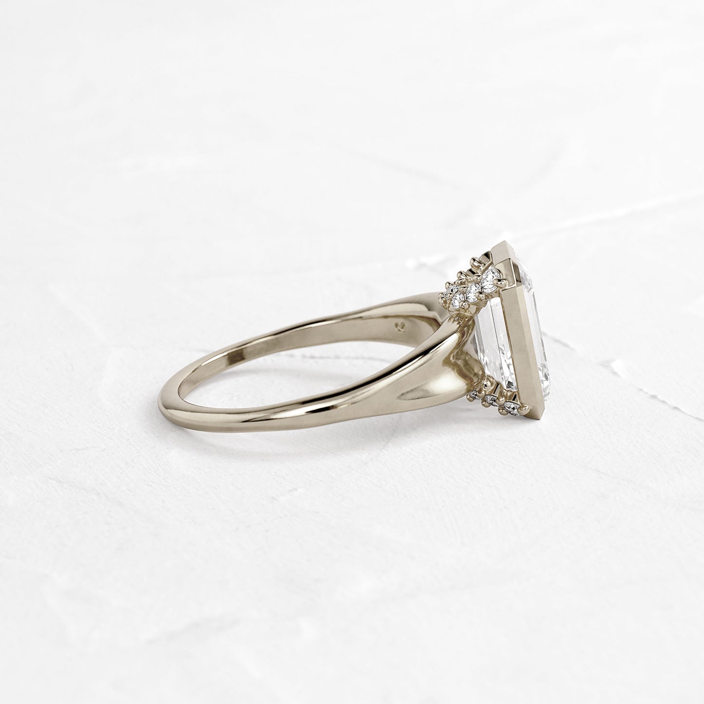 Bezel Tapered Shank with Hidden Stones-Emerald Lab Grown Diamond Engagement Ring