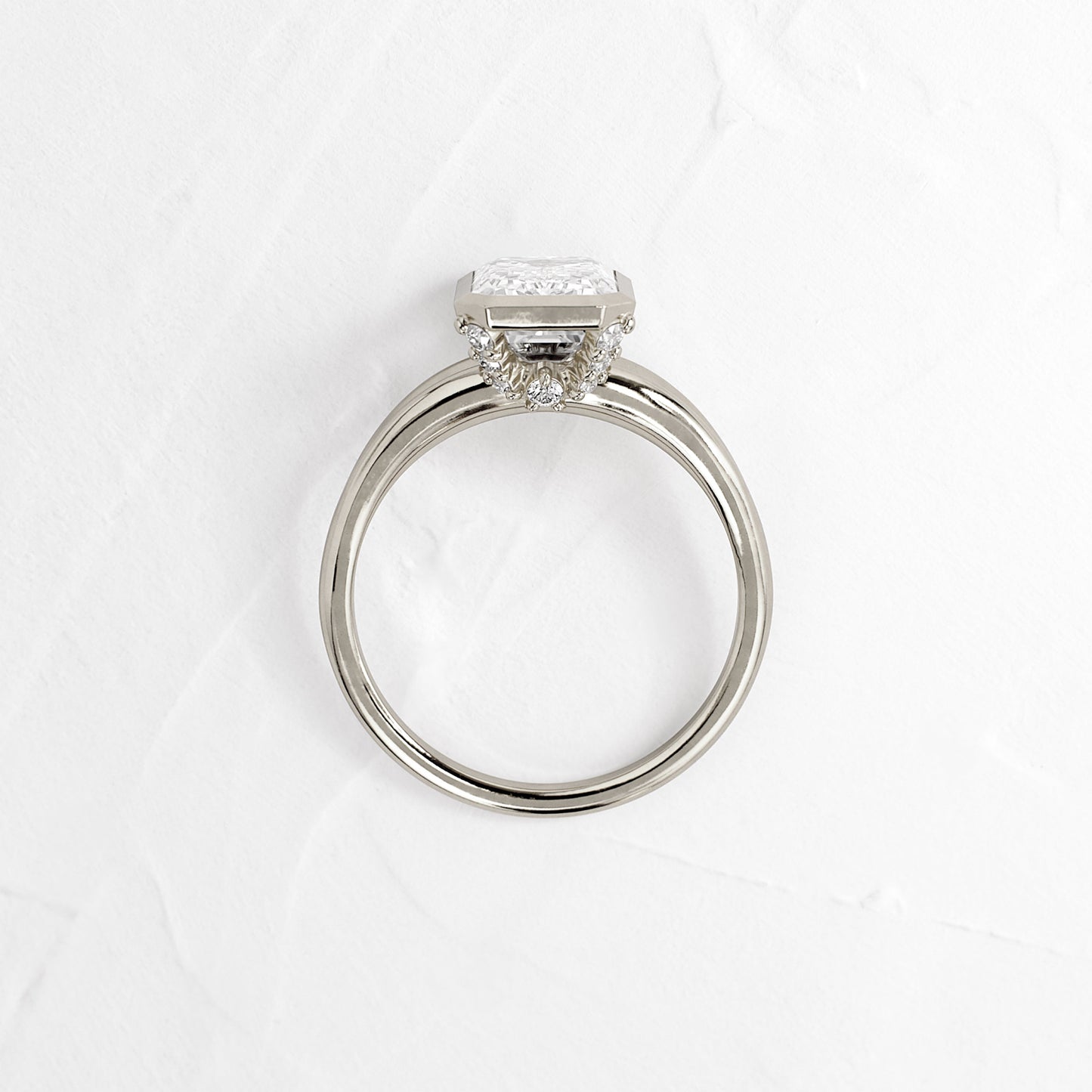 Bezel Tapered Shank with Hidden Stones-Emerald Lab Grown Diamond Engagement Ring