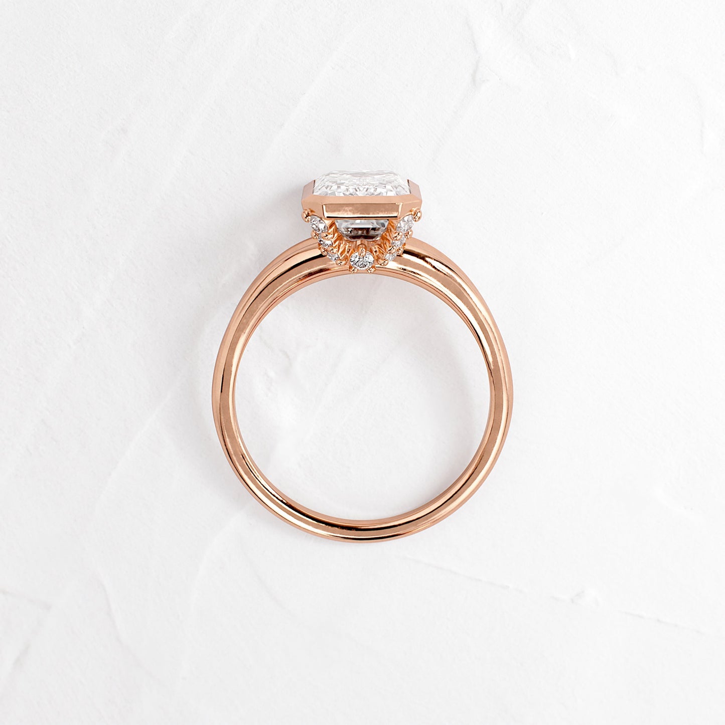 Bezel Tapered Shank with Hidden Stones-Emerald Lab Grown Diamond Engagement Ring