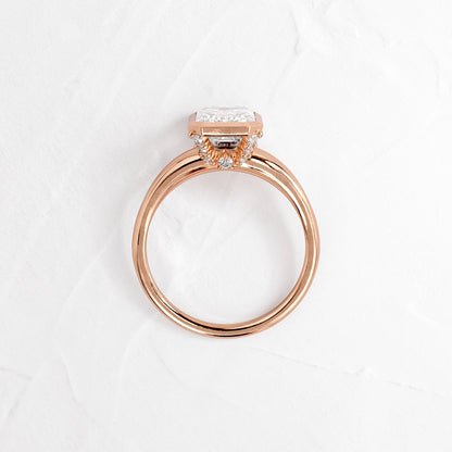 Bezel Tapered Shank with Hidden Stones-Emerald Lab Grown Diamond Engagement Ring