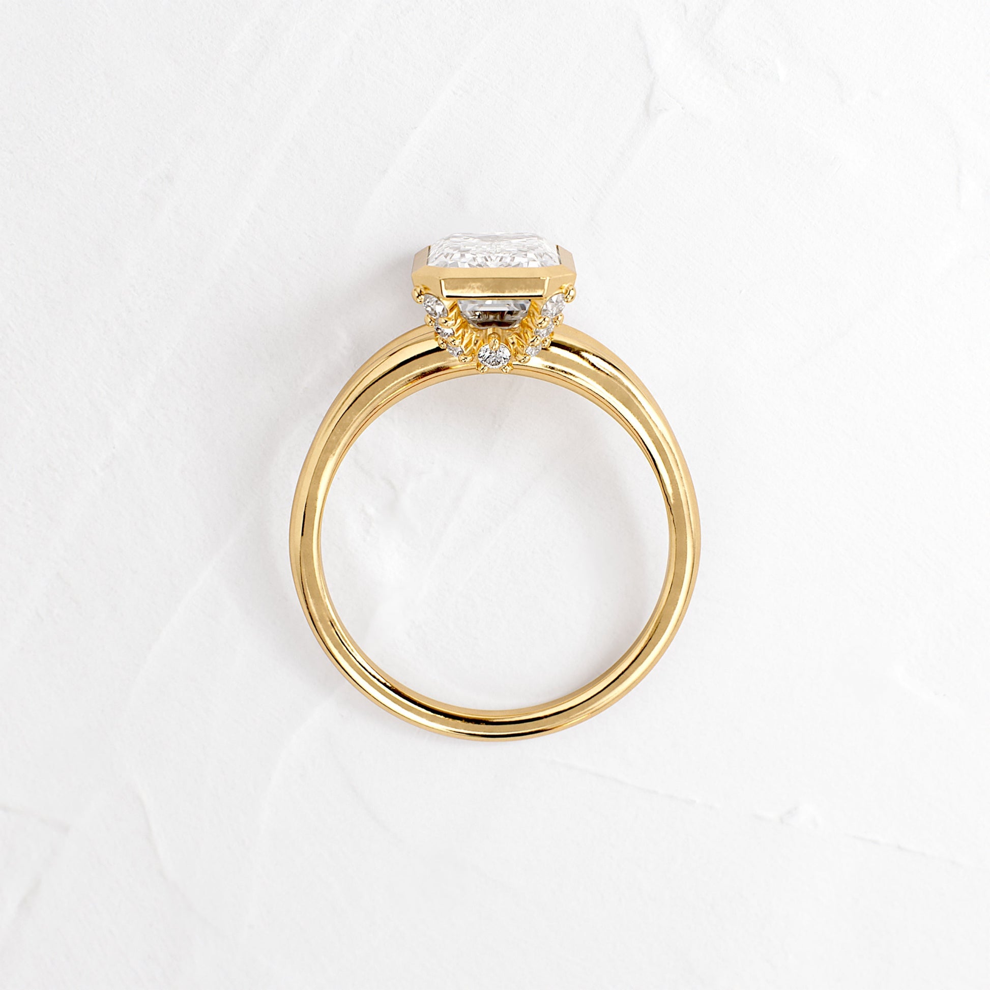 Bezel Tapered Shank with Hidden Stones-Emerald Lab Grown Diamond Engagement Ring