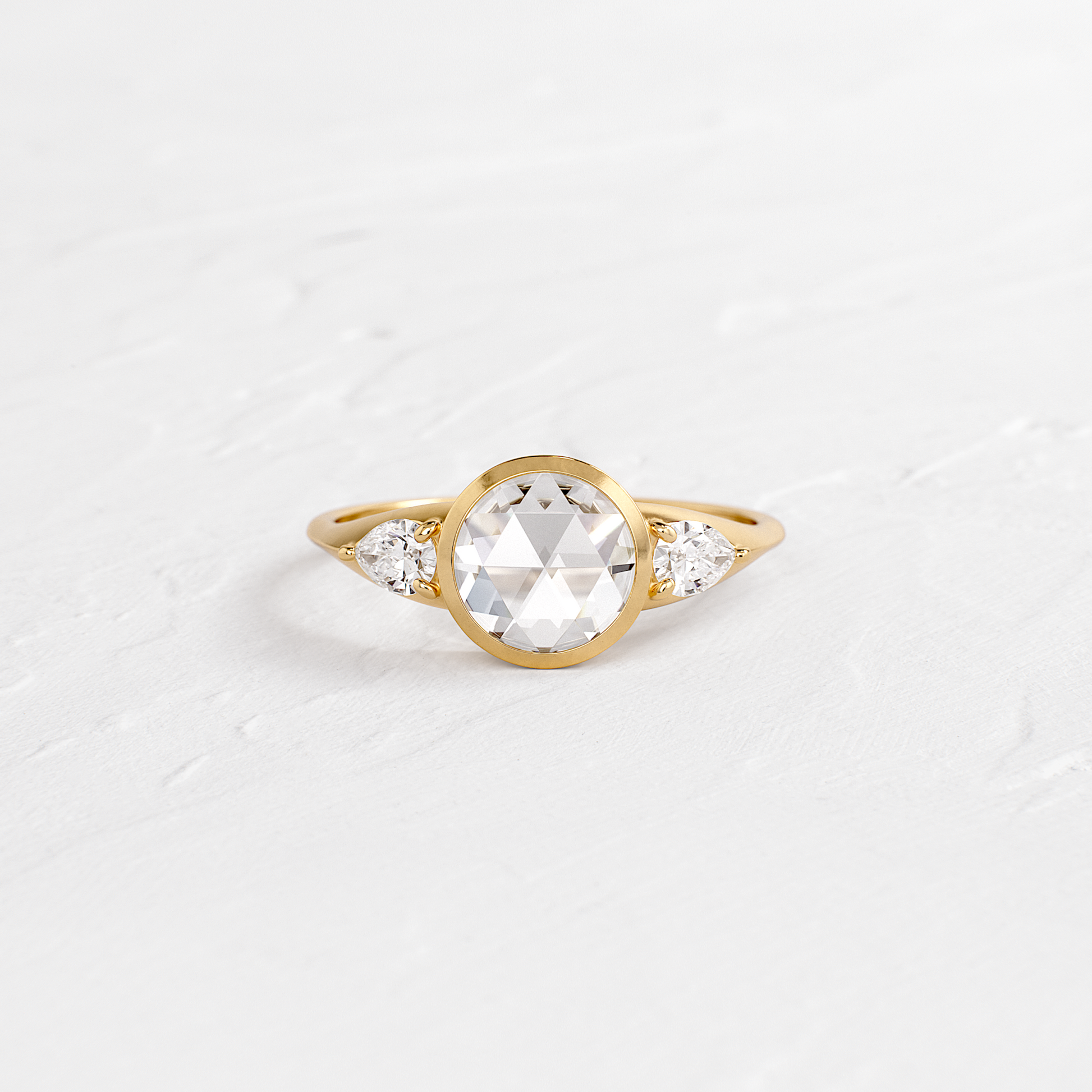 Bezel & Three Stone-Rose Cut Lab Grown Diamond Engagement Ring