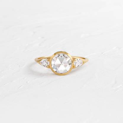 Bezel & Three Stone-Rose Cut Lab Grown Diamond Engagement Ring