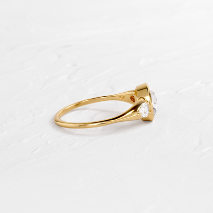 Bezel & Three Stone-Rose Cut Lab Grown Diamond Engagement Ring