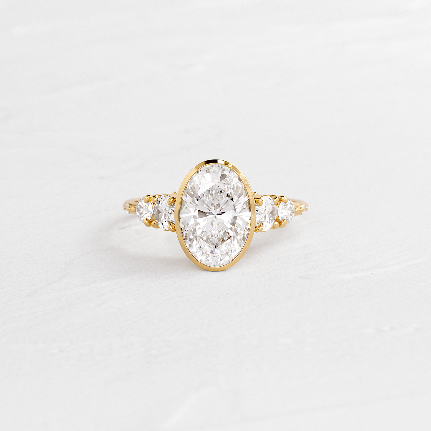 Bezel Five Stones & Dainty Pave-Oval Lab Grown Diamond Engagement Ring