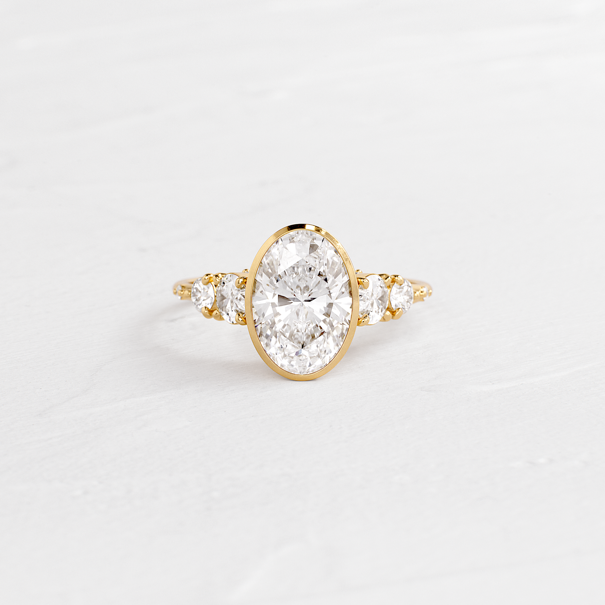 Bezel Five Stones & Dainty Pave-Oval Lab Grown Diamond Engagement Ring