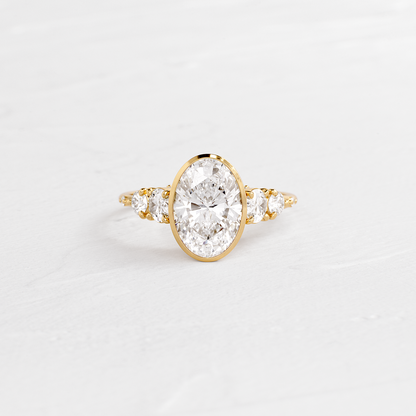 Bezel Five Stones & Dainty Pave-Oval Lab Grown Diamond Engagement Ring