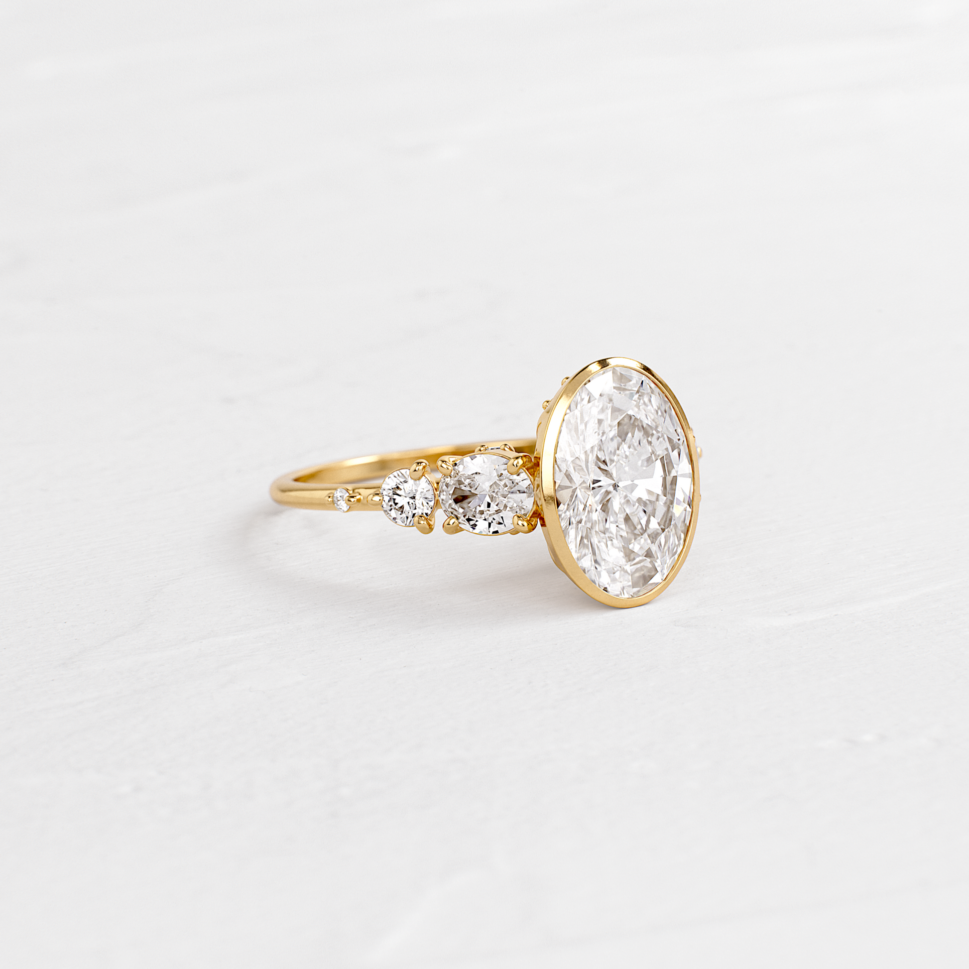 Bezel Five Stones & Dainty Pave-Oval Lab Grown Diamond Engagement Ring