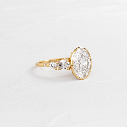 Bezel Five Stones & Dainty Pave-Oval Lab Grown Diamond Engagement Ring