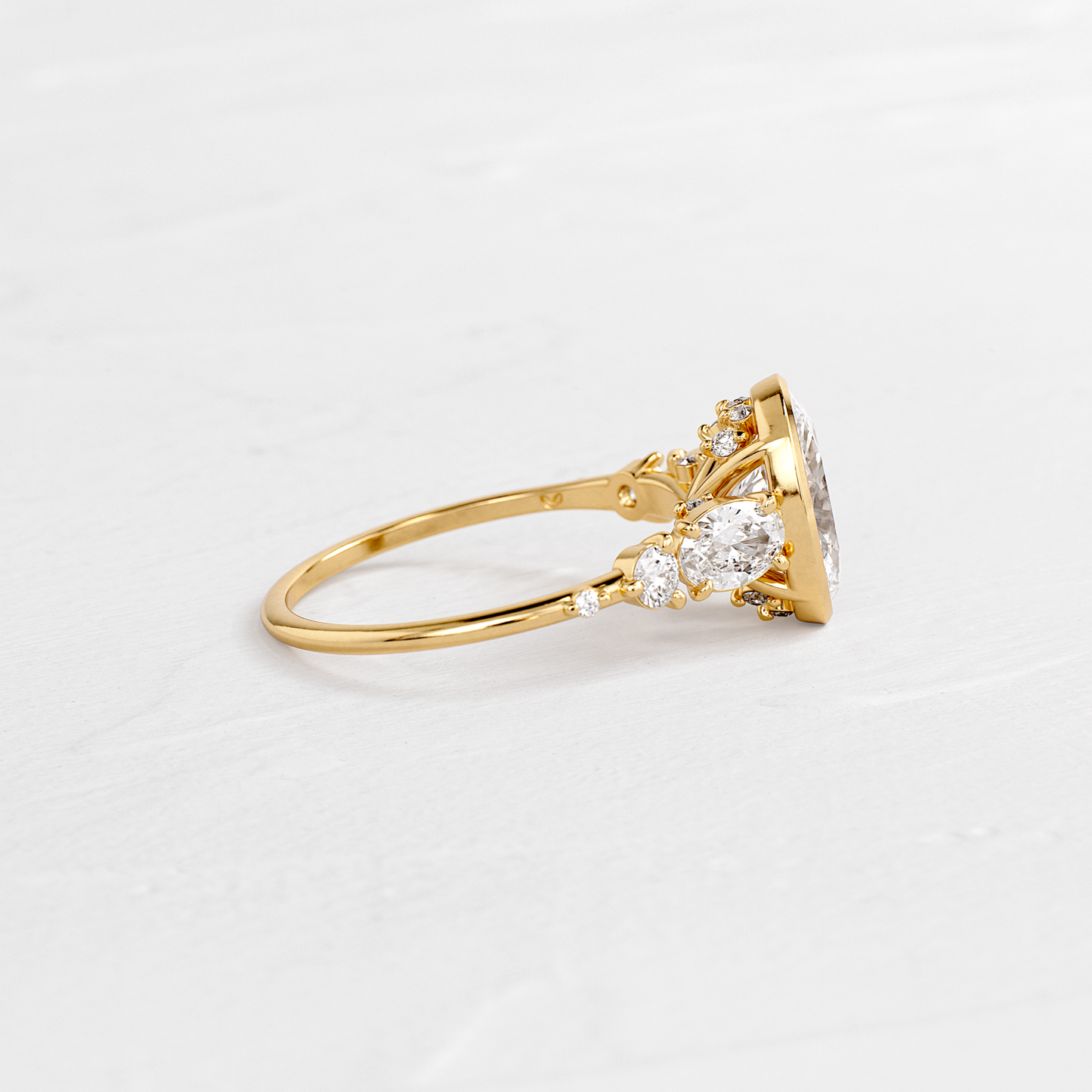 Bezel Five Stones & Dainty Pave-Oval Lab Grown Diamond Engagement Ring