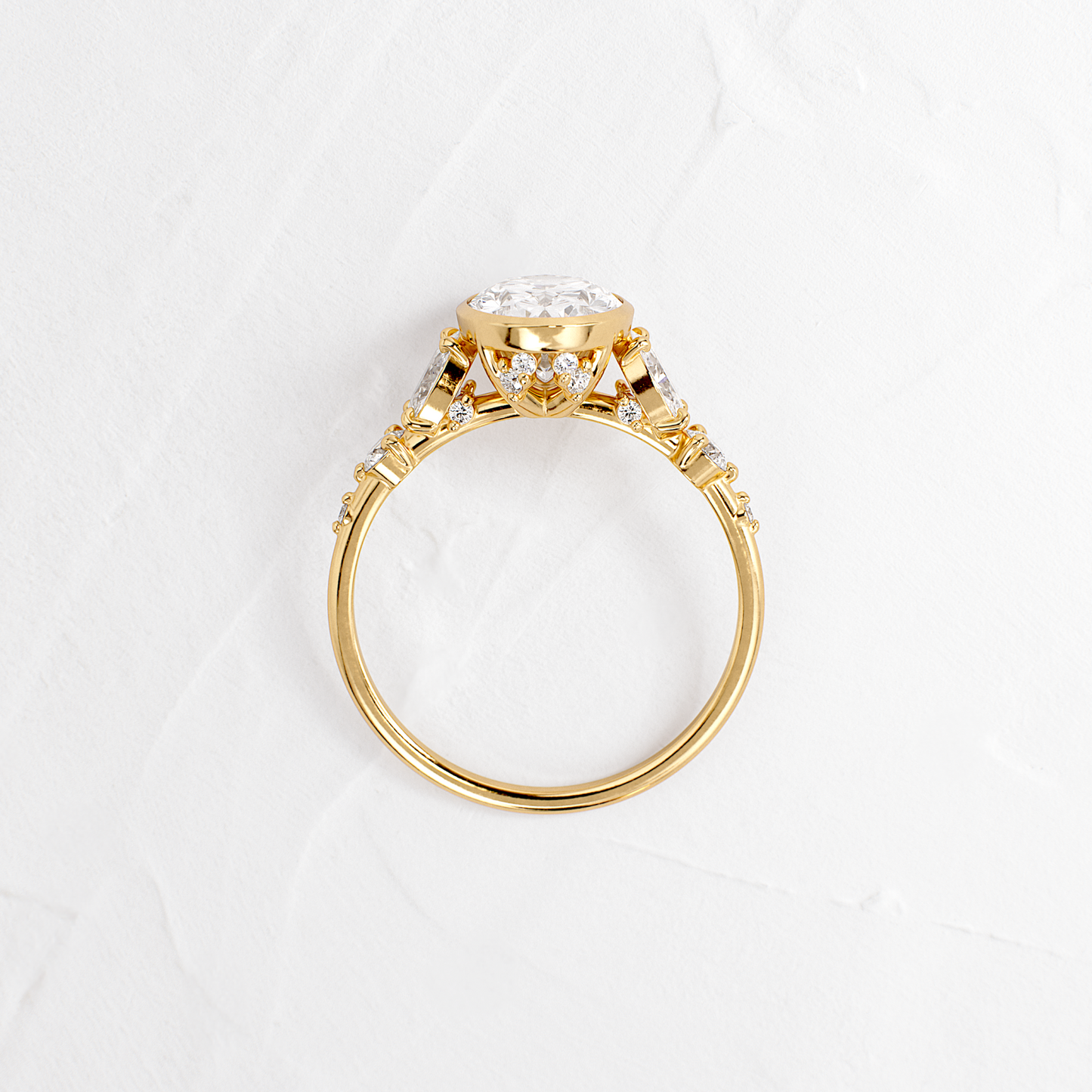 Bezel Five Stones & Dainty Pave-Oval Lab Grown Diamond Engagement Ring