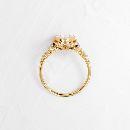 Bezel Five Stones & Dainty Pave-Oval Lab Grown Diamond Engagement Ring