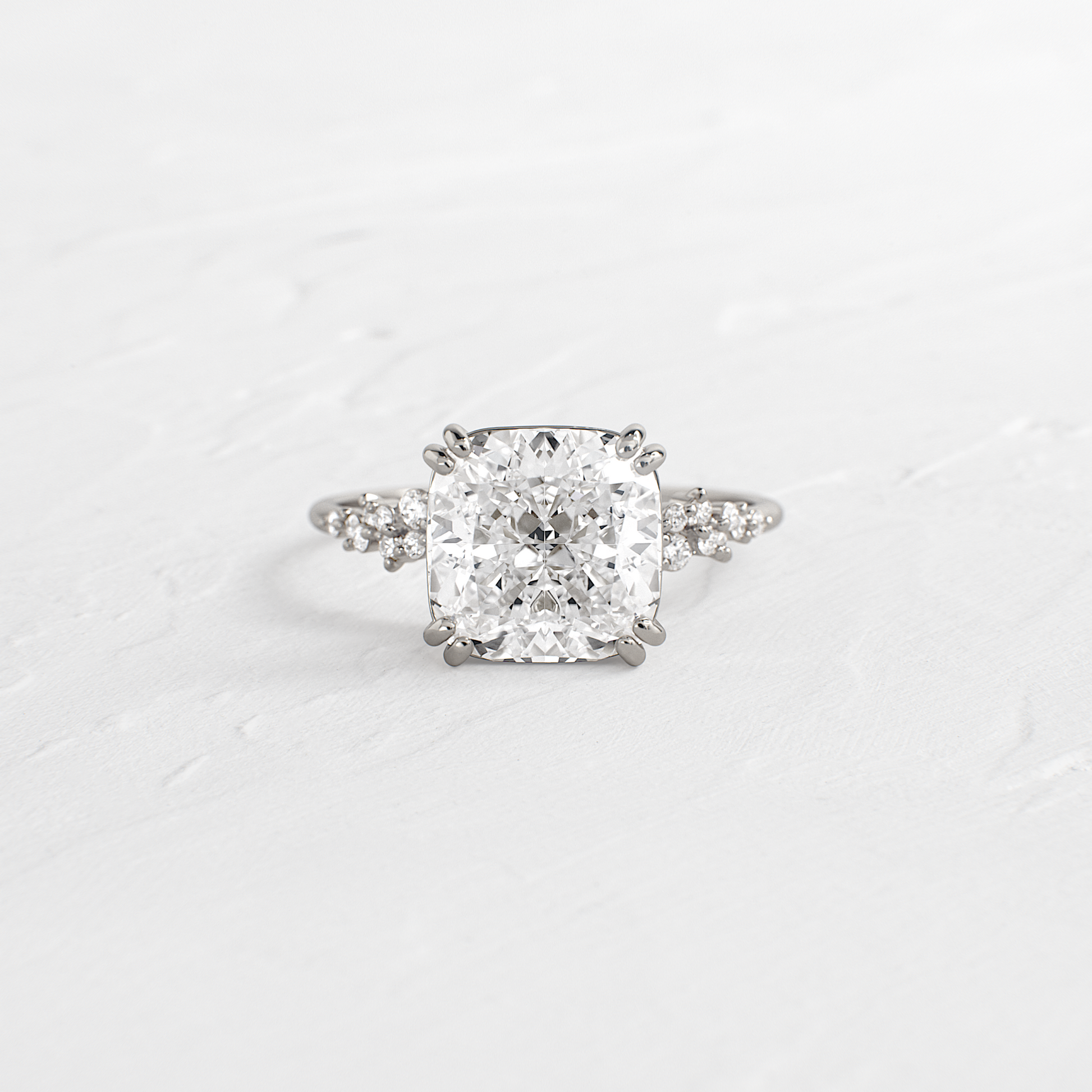 Cluster & Double Prong-Cushion Lab Grown Diamond Engagement Ring