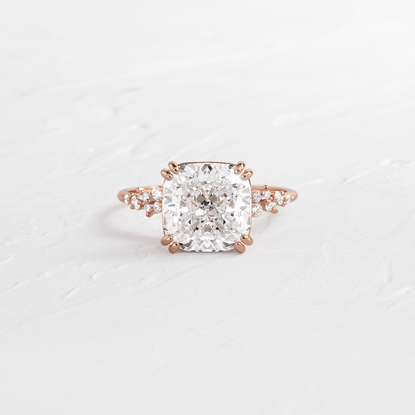 Cluster & Double Prong-Cushion Lab Grown Diamond Engagement Ring