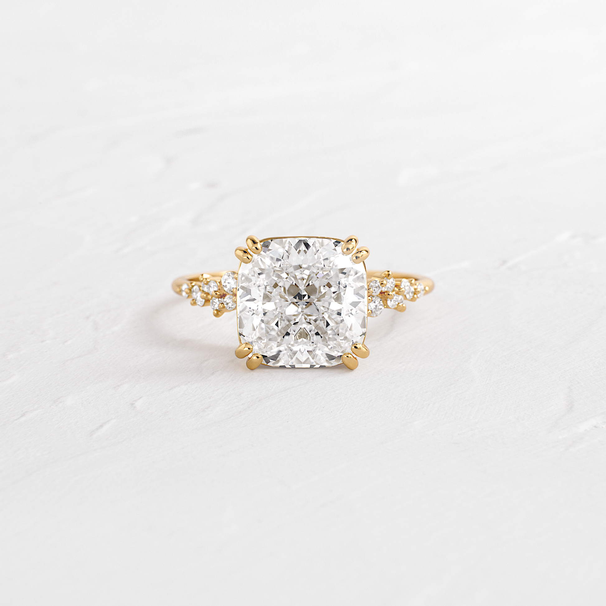 Cluster & Double Prong-Cushion Lab Grown Diamond Engagement Ring