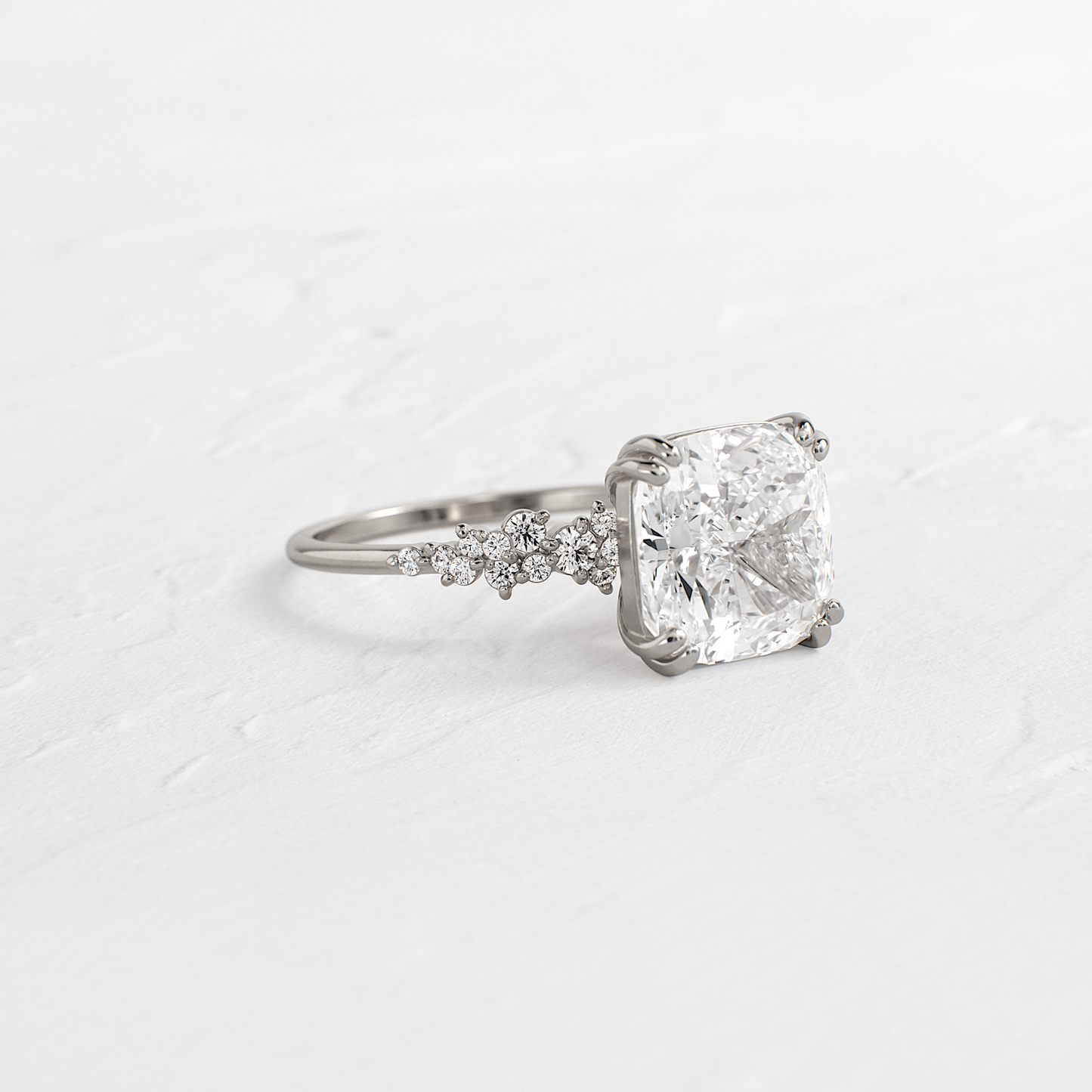 Cluster & Double Prong-Cushion Lab Grown Diamond Engagement Ring