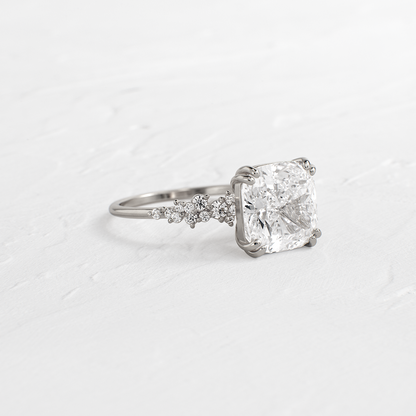 Cluster & Double Prong-Cushion Lab Grown Diamond Engagement Ring
