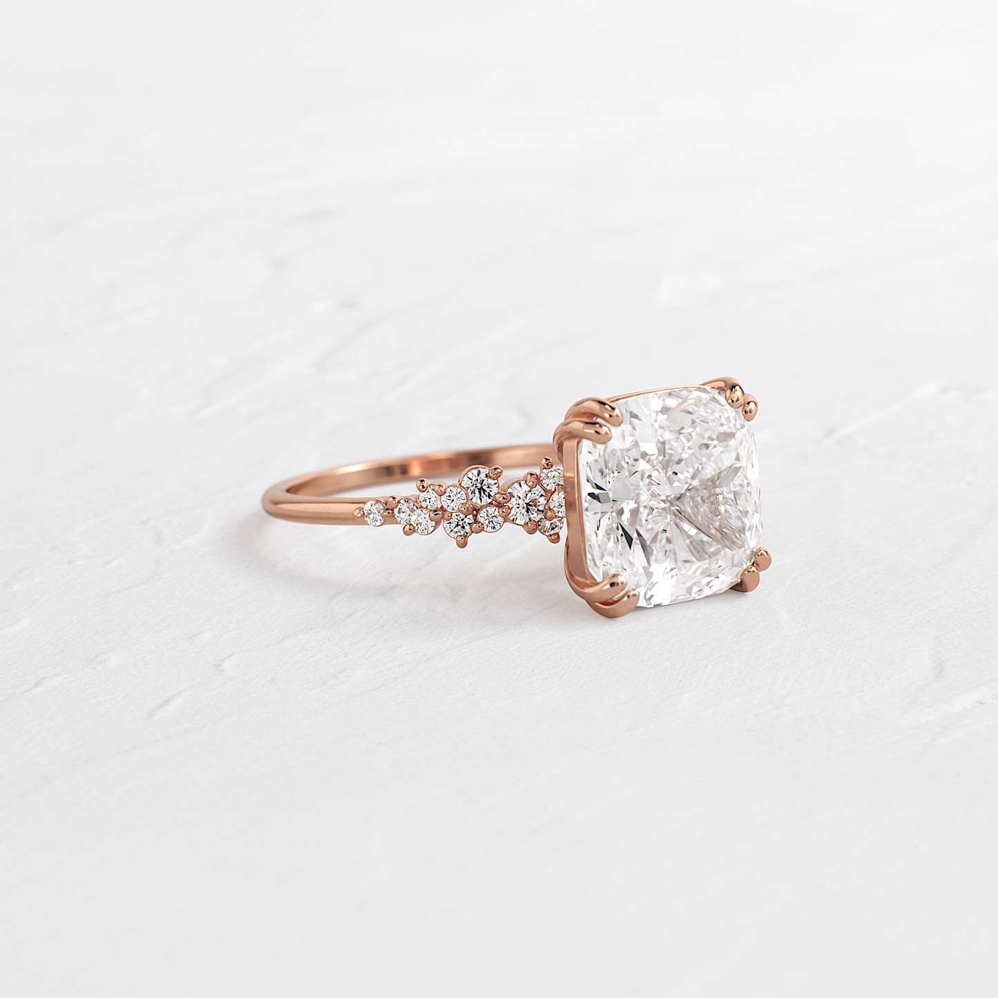 Cluster & Double Prong-Cushion Lab Grown Diamond Engagement Ring