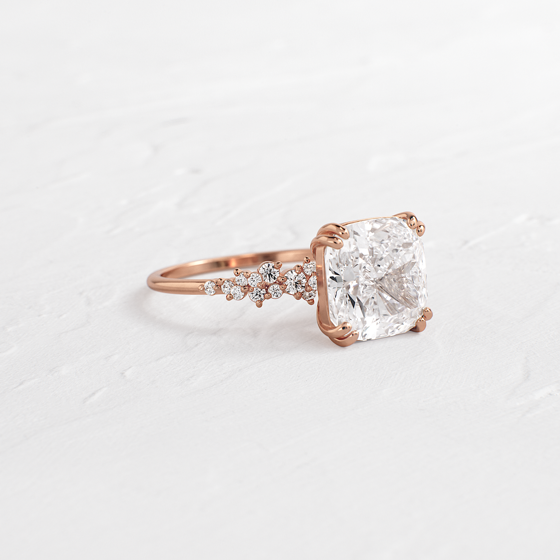 Cluster & Double Prong-Cushion Lab Grown Diamond Engagement Ring