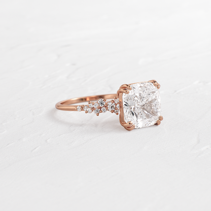 Cluster & Double Prong-Cushion Lab Grown Diamond Engagement Ring