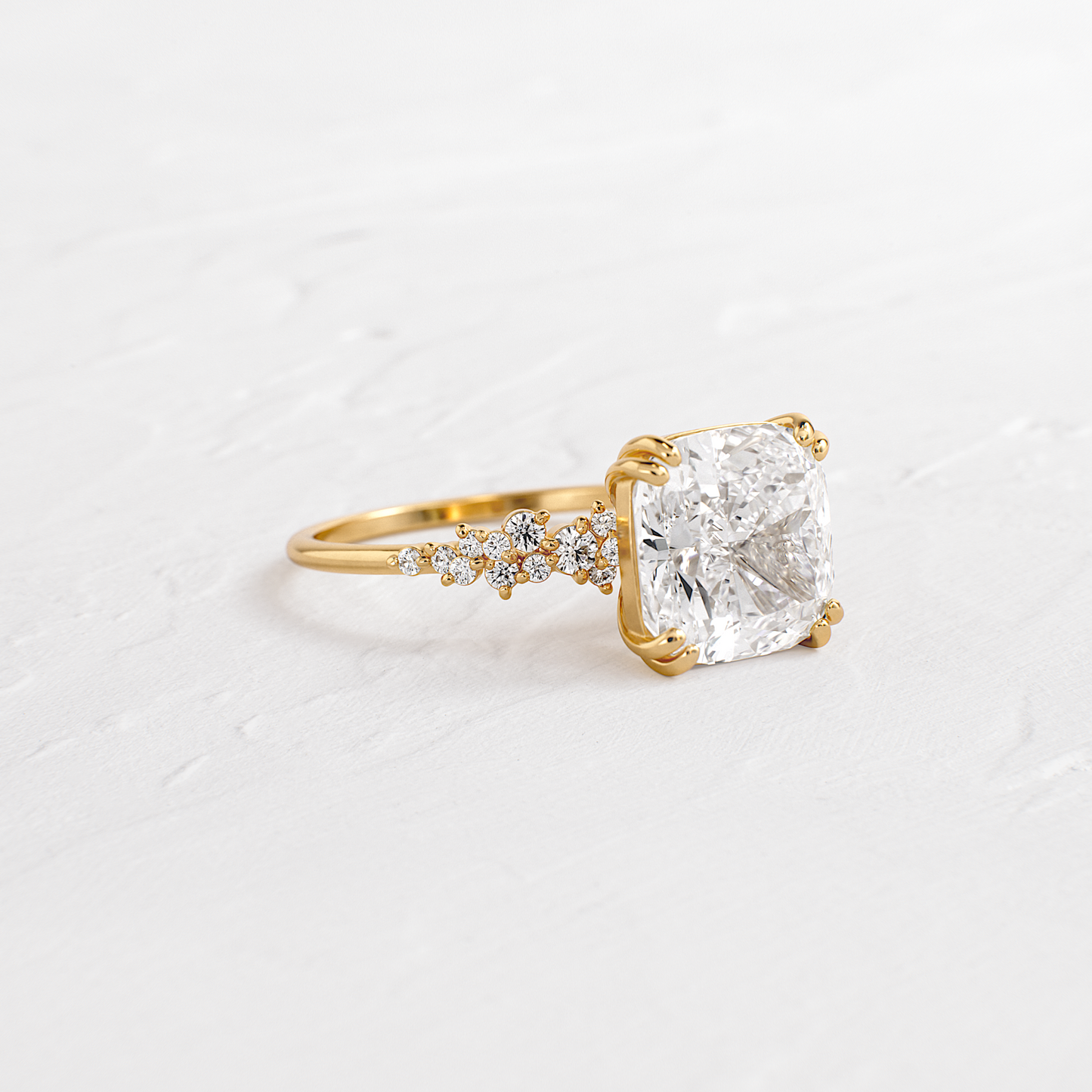 Cluster & Double Prong-Cushion Lab Grown Diamond Engagement Ring