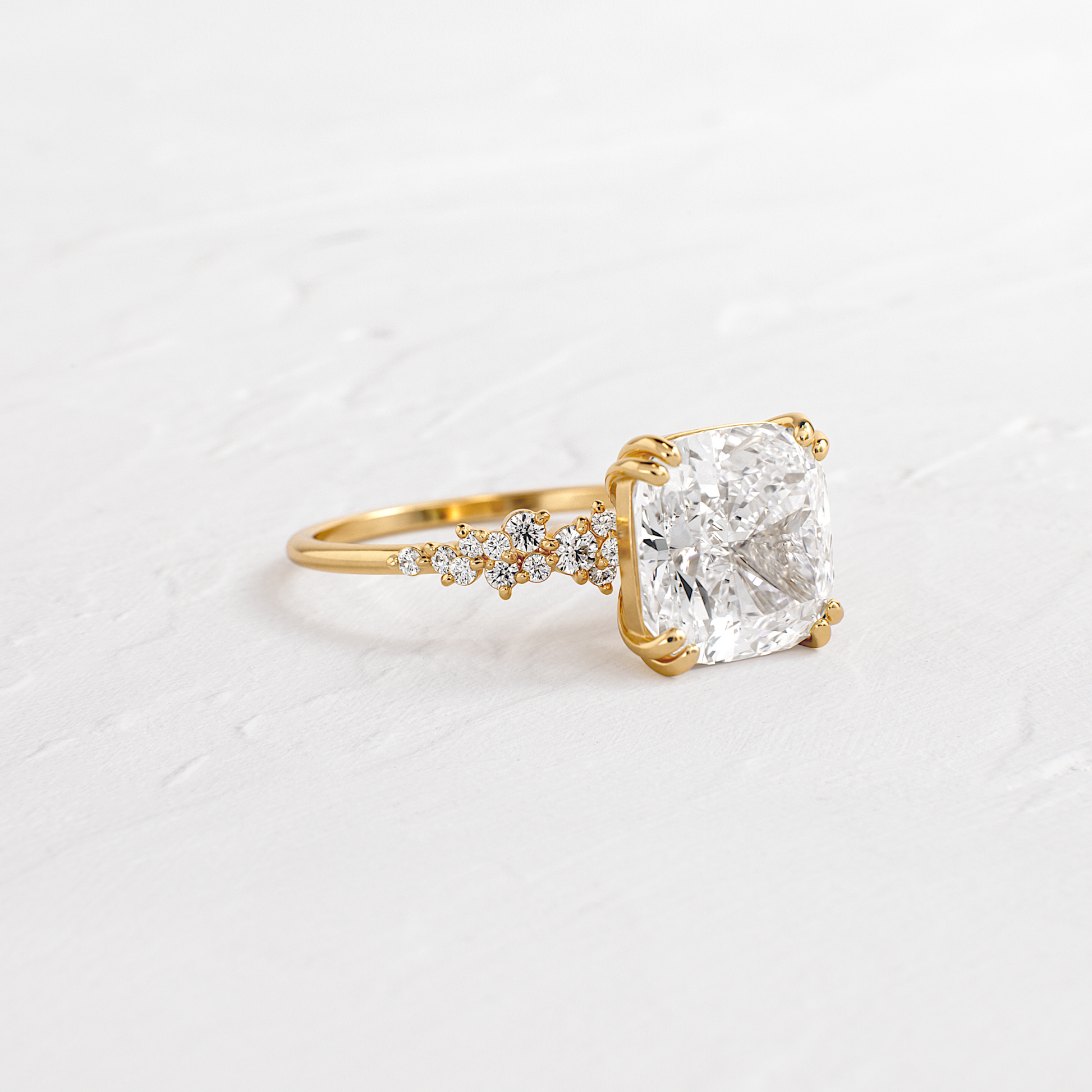 Cluster & Double Prong-Cushion Lab Grown Diamond Engagement Ring