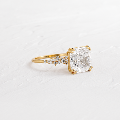 Cluster & Double Prong-Cushion Lab Grown Diamond Engagement Ring