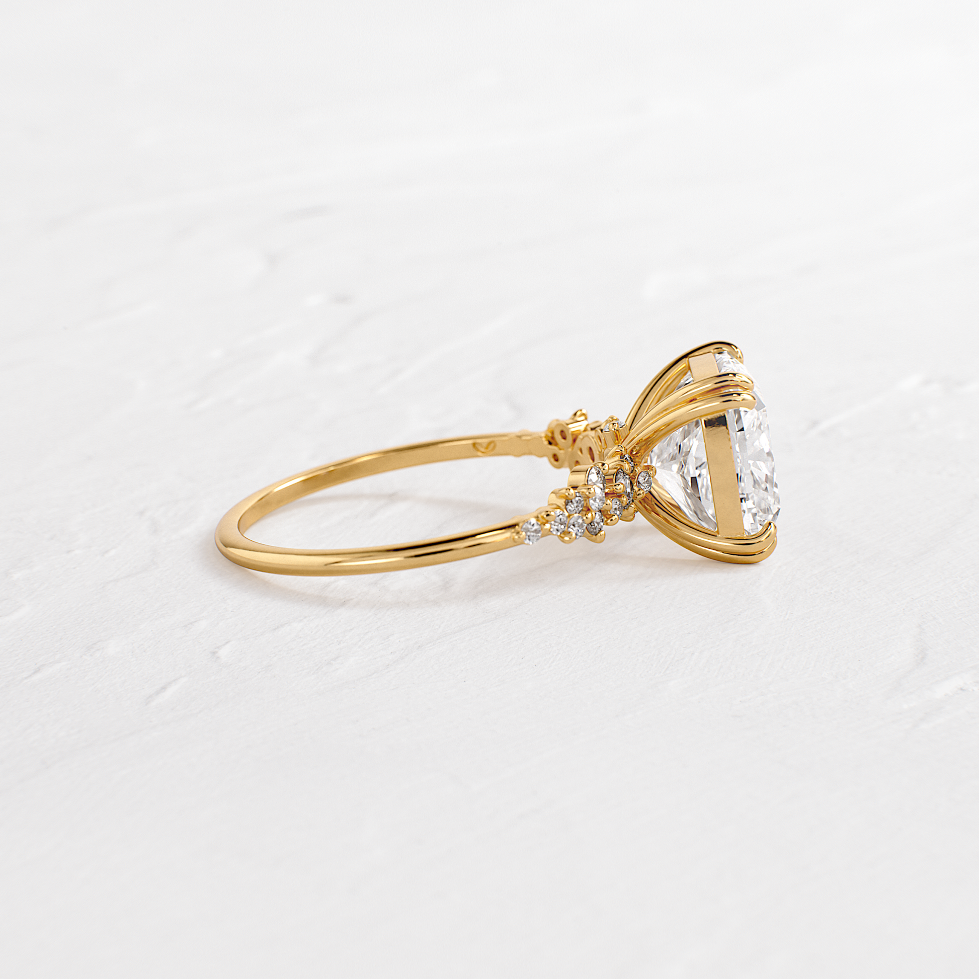Cluster & Double Prong-Cushion Lab Grown Diamond Engagement Ring