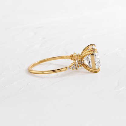 Cluster & Double Prong-Cushion Lab Grown Diamond Engagement Ring
