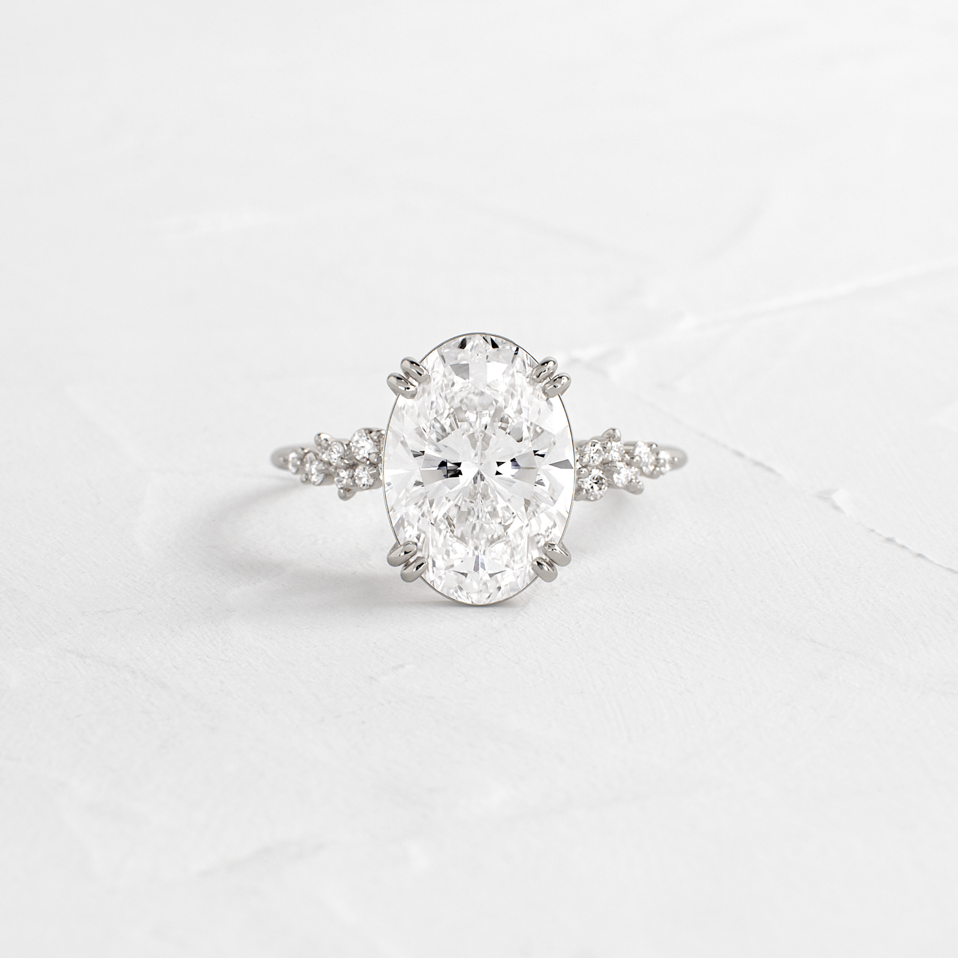 Cluster & Double Prong-Oval Lab Grown Diamond Engagement Ring