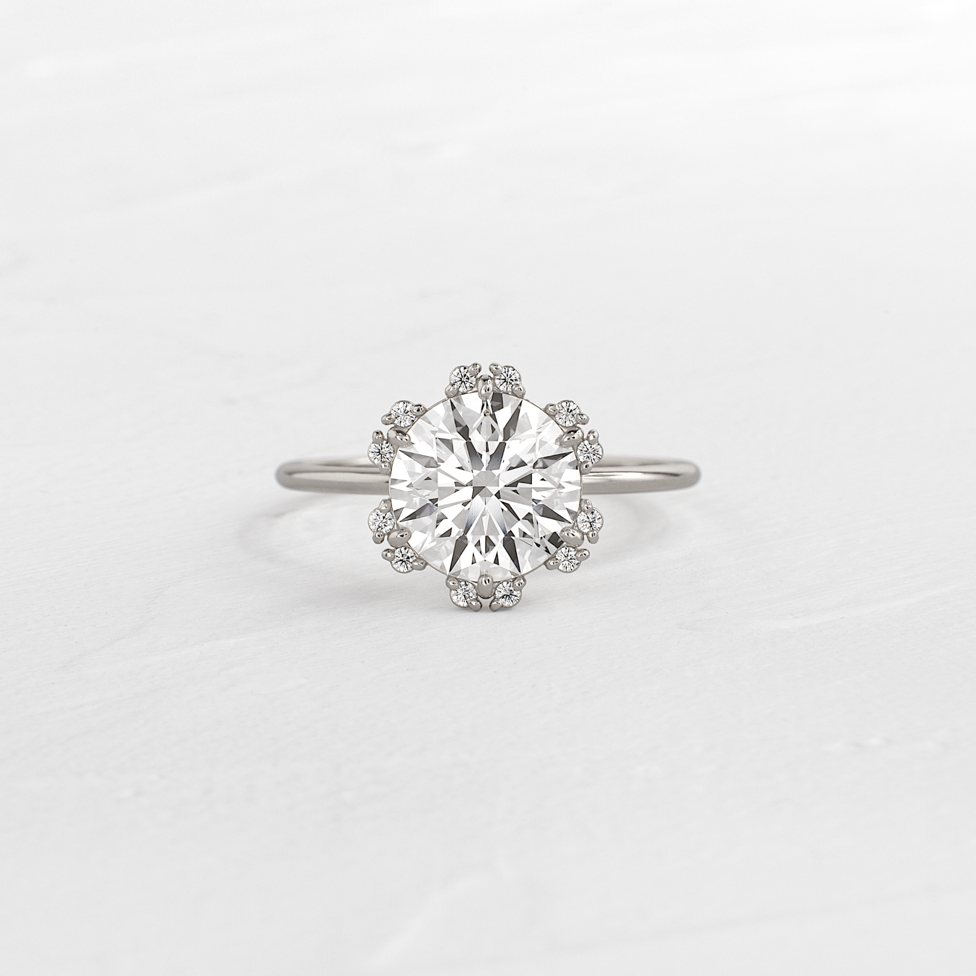 Flower Halo-Round Lab Grown Diamond Engagement Ring