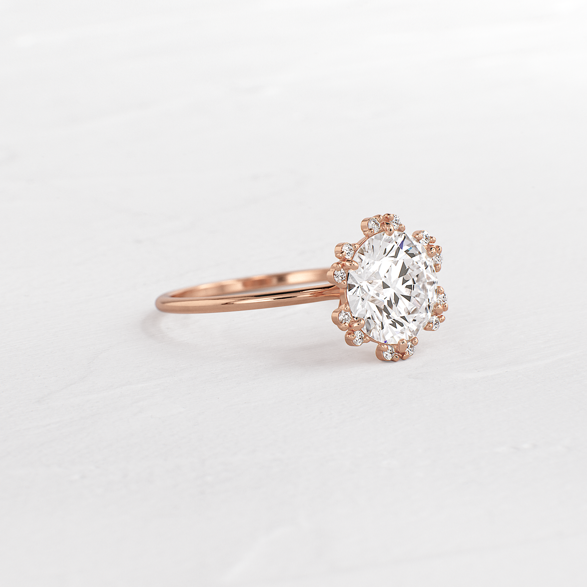 Flower Halo-Round Lab Grown Diamond Engagement Ring