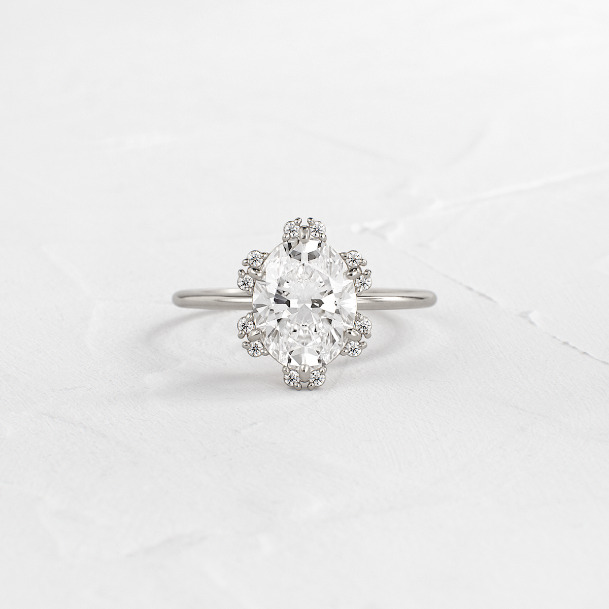 Flower Halo-Oval Lab Grown Diamond Engagement Ring