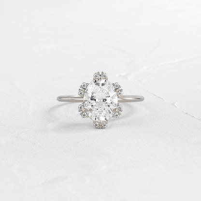 Flower Halo-Oval Lab Grown Diamond Engagement Ring